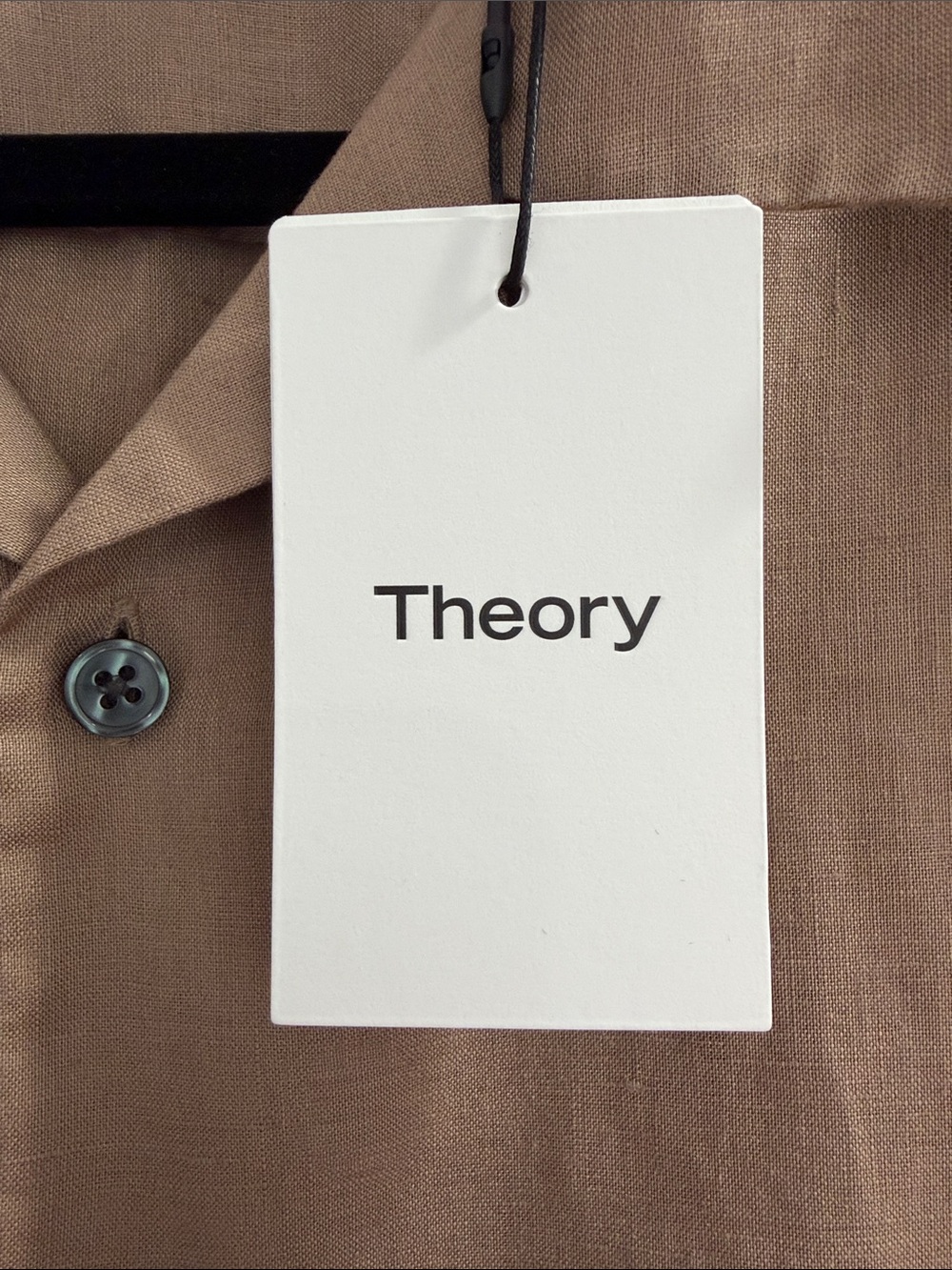 NWT! Theory (Daze Precise Linen 2) Men's Short-Sleeve 100% Linen Shirt in Fossil - Picture 4 of 7
